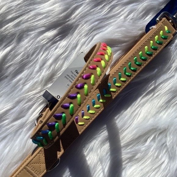 NWT Youly Vegan Leather Set Rainbow Braided Tan Collar and Leash - Picture 13 of 13